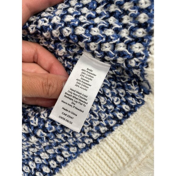 Talbots Womens XL Blue White Striped Fair Isle Eyelash Trim Cardigan Sweater - Picture 4 of 7